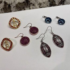 Lot Of 4 Rhinestone Women’s Pierced Stud / Dangle Earrings Rhinestone - Football